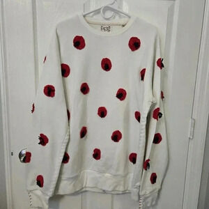 One432 Poppy Swestshirt Sz Large Handmade in Pakistan Artisan patchwork